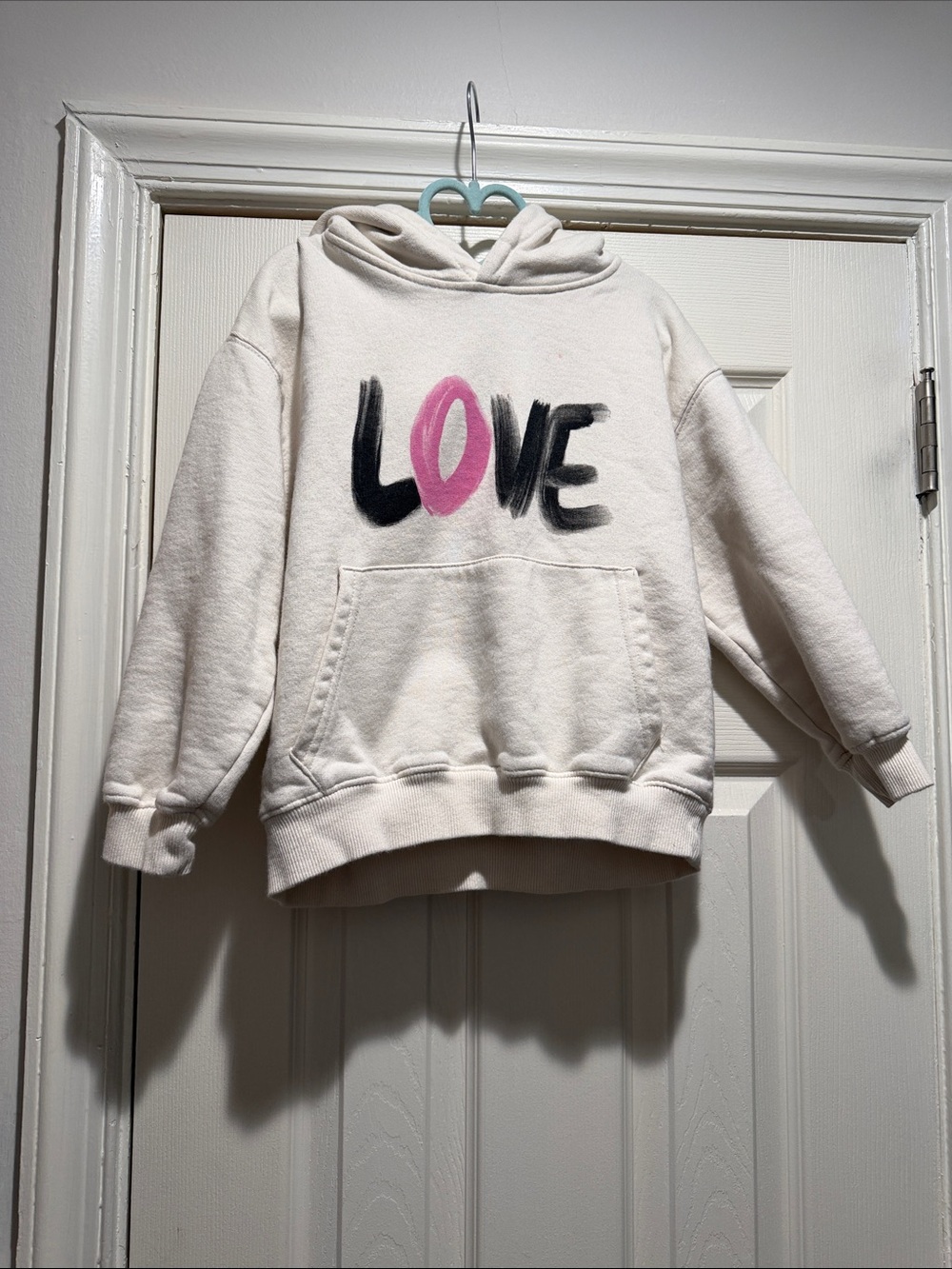 Kids Cream Hoodie with Pink & Black 'LOVE' Graphic